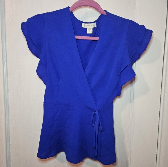 Elegant Blue Wrap Top - Picture 2 of 5